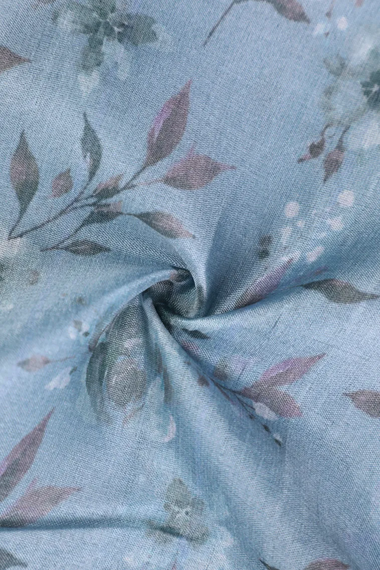 Stone Blue Soft Silk Sarees with Gold Zari Floral Patterns view 4