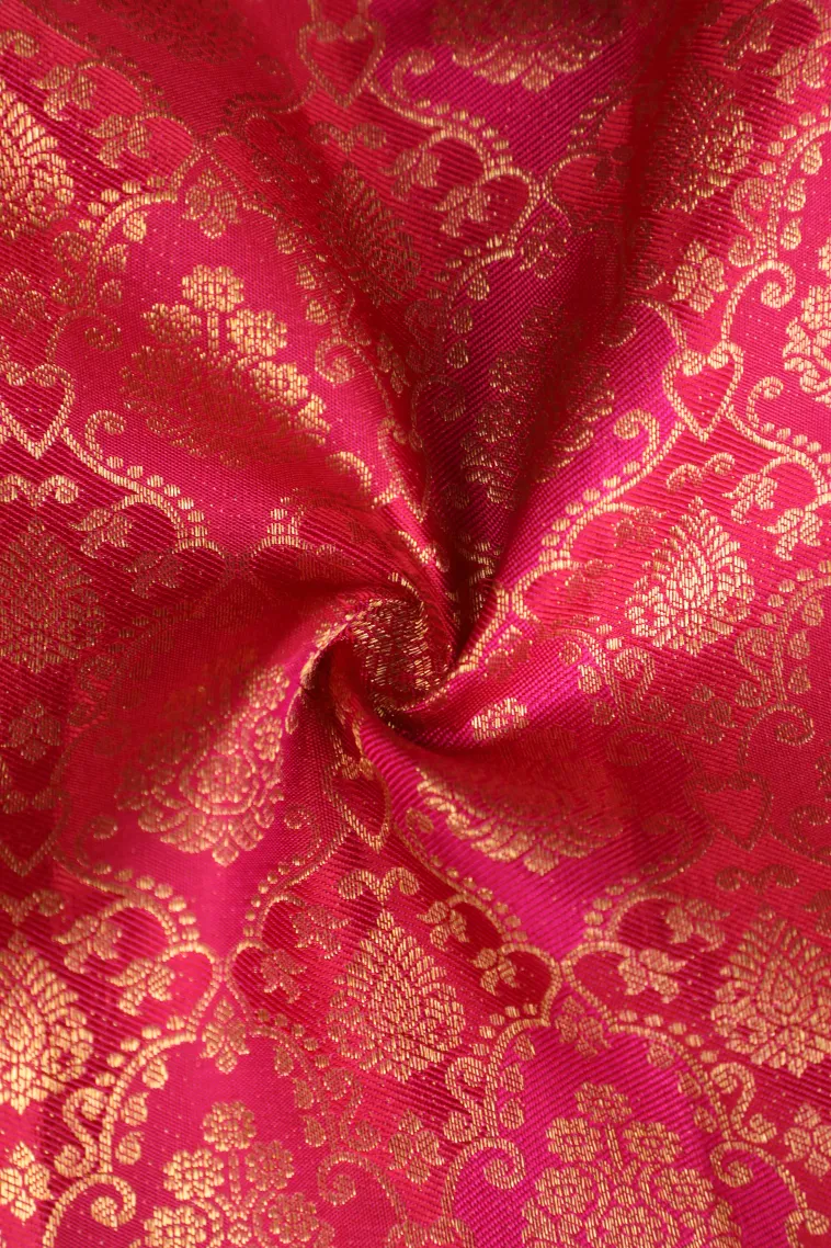 Punch Pink Kanchipuram Silk Sarees with Gold Zari Floral Patterns view 4
