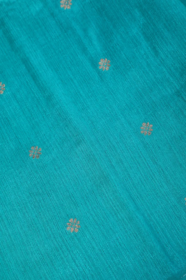 Sapphire Blue Semi Tussar Silk with Gold Zari Plain view 3