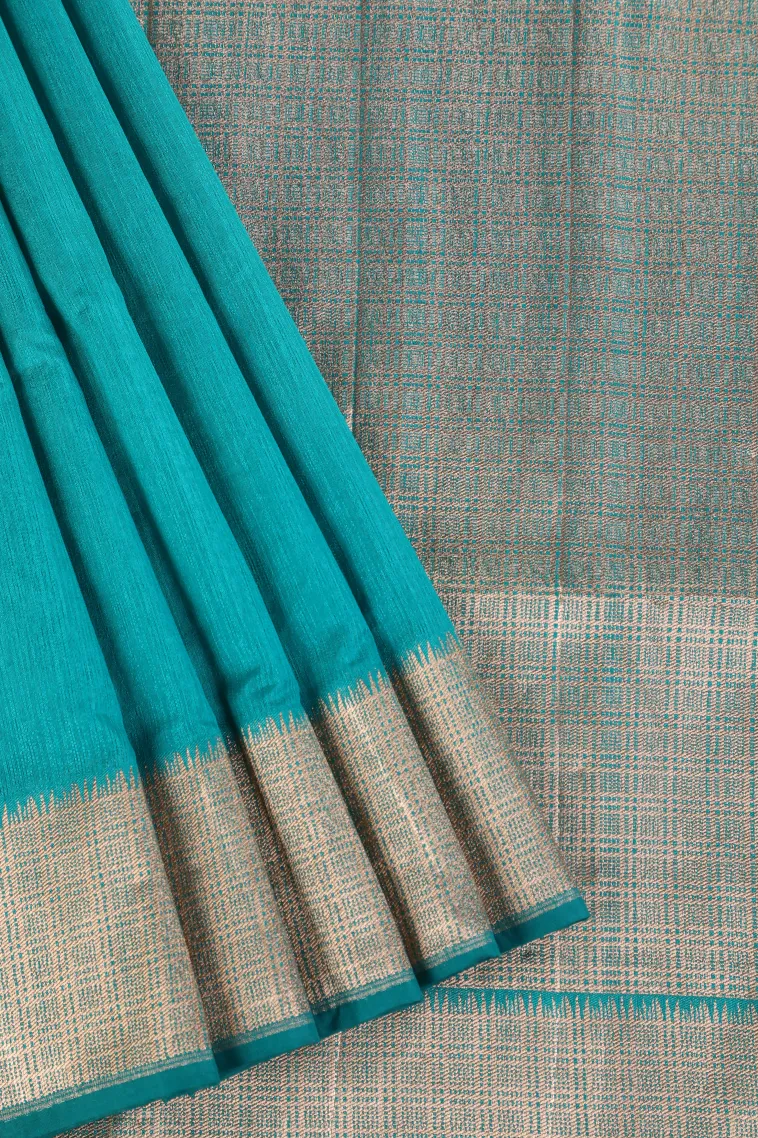 Sapphire Blue Semi Tussar Silk with Gold Zari Plain