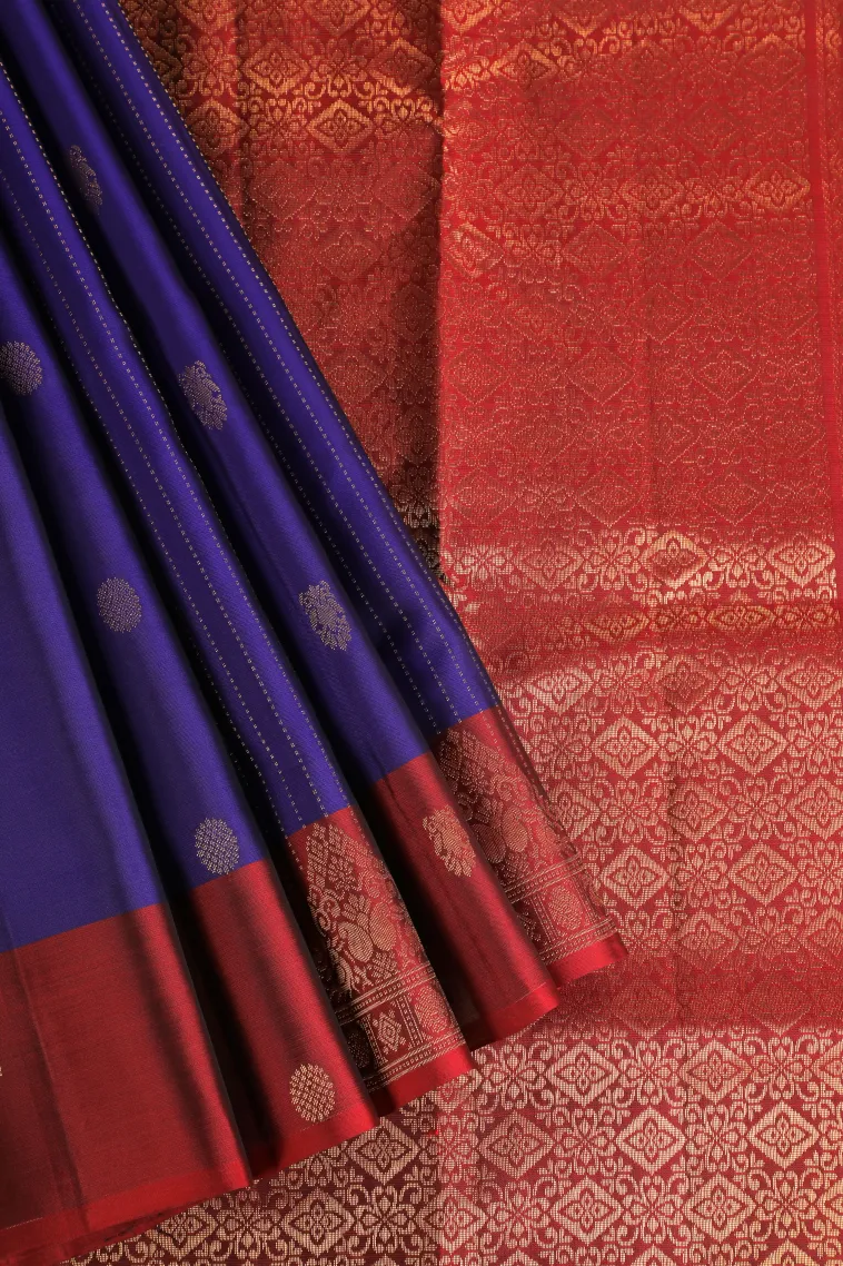 Berry Blue Soft Silk Saree with Gold Zari Stripes And Puttas