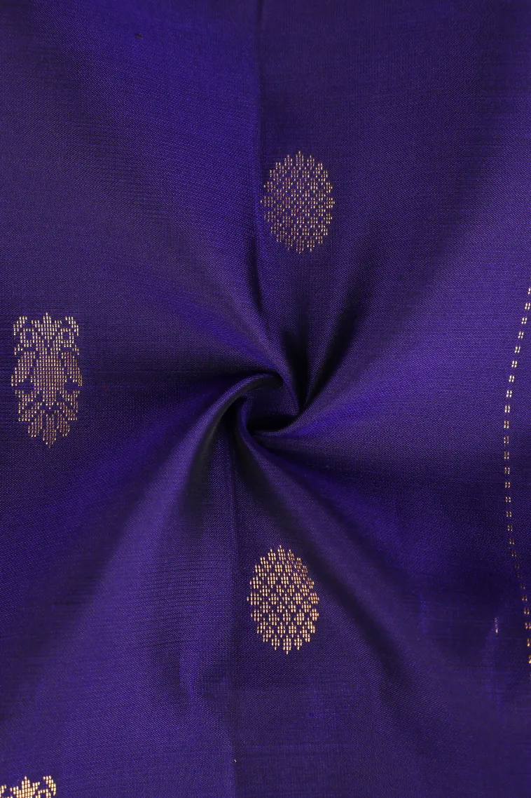 Berry Blue Soft Silk Saree with Gold Zari Stripes And Puttas view 4