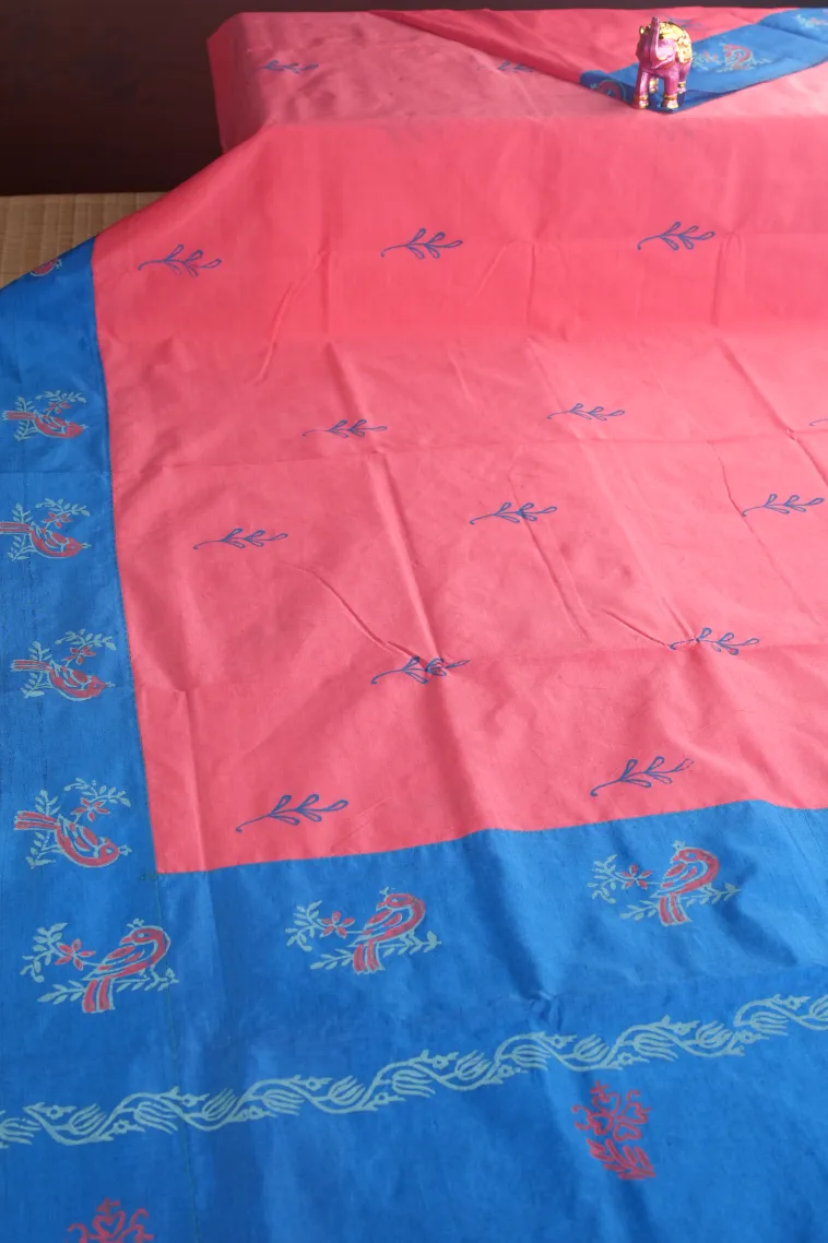 Punch Pink Poly Cotton Sarees Without Zari With Leaf Puttas view 2