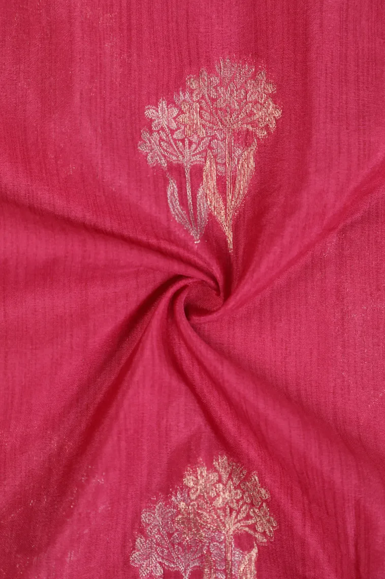 Punch Pink Banaras Sarees with Gold And Silver Zari Flower Mottif view 4