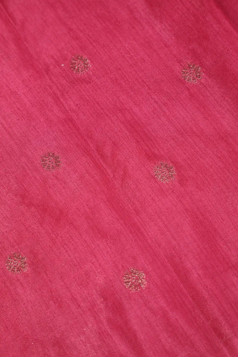 Punch Pink Banaras Sarees with Gold And Silver Zari Flower Mottif view 3