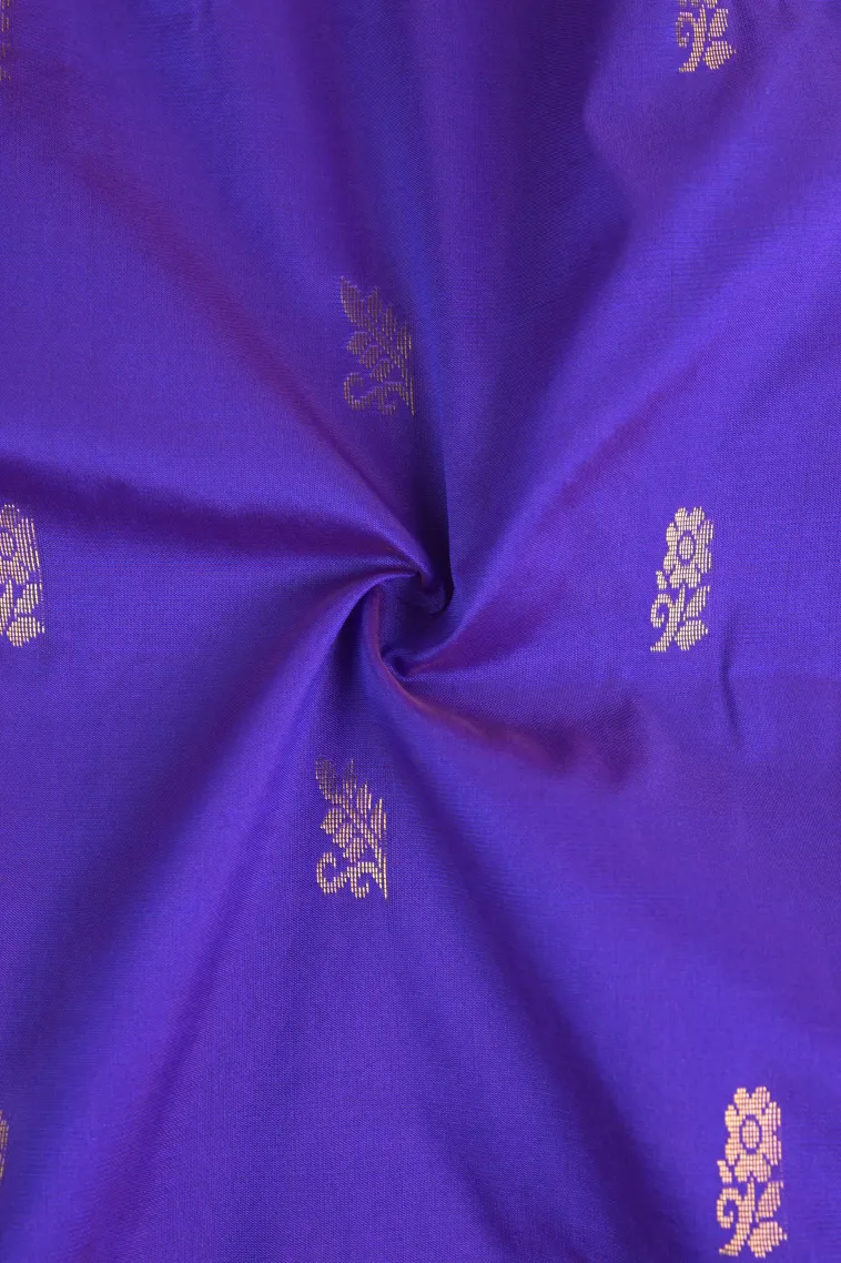 Berry Blue Soft Silk Saree with Gold Zari Flower Mottif view 4