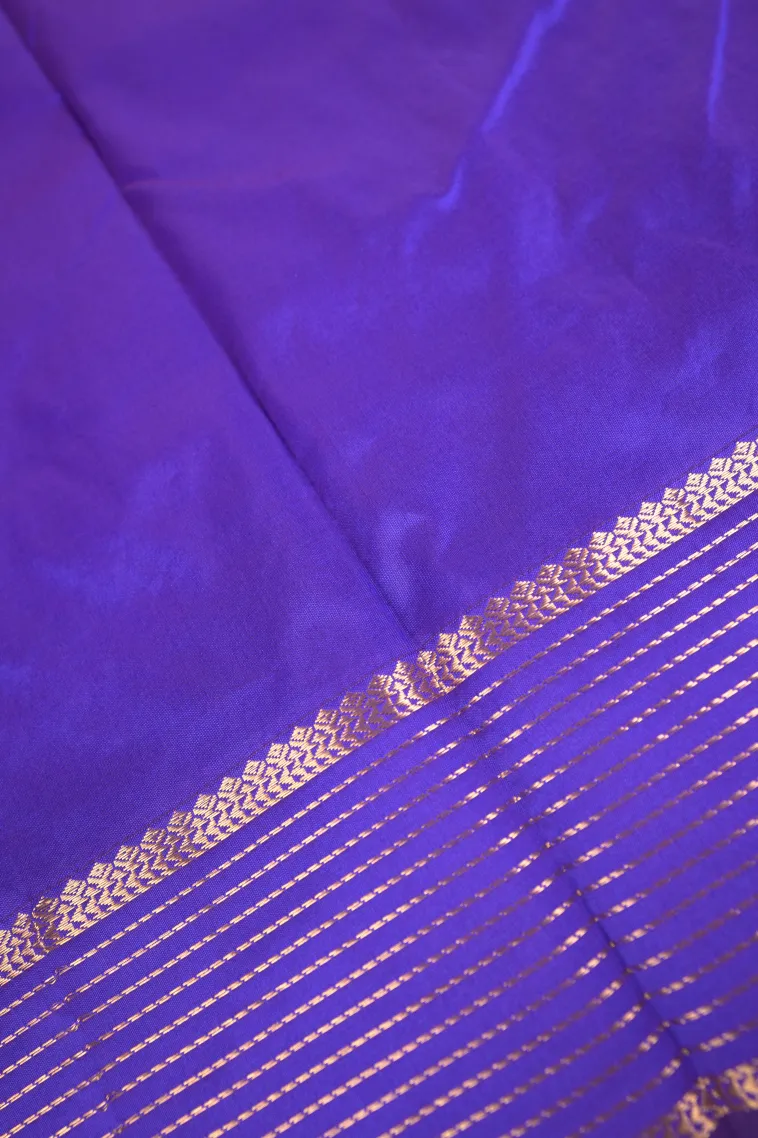 Berry Blue Soft Silk Saree with Gold Zari Flower Mottif view 3