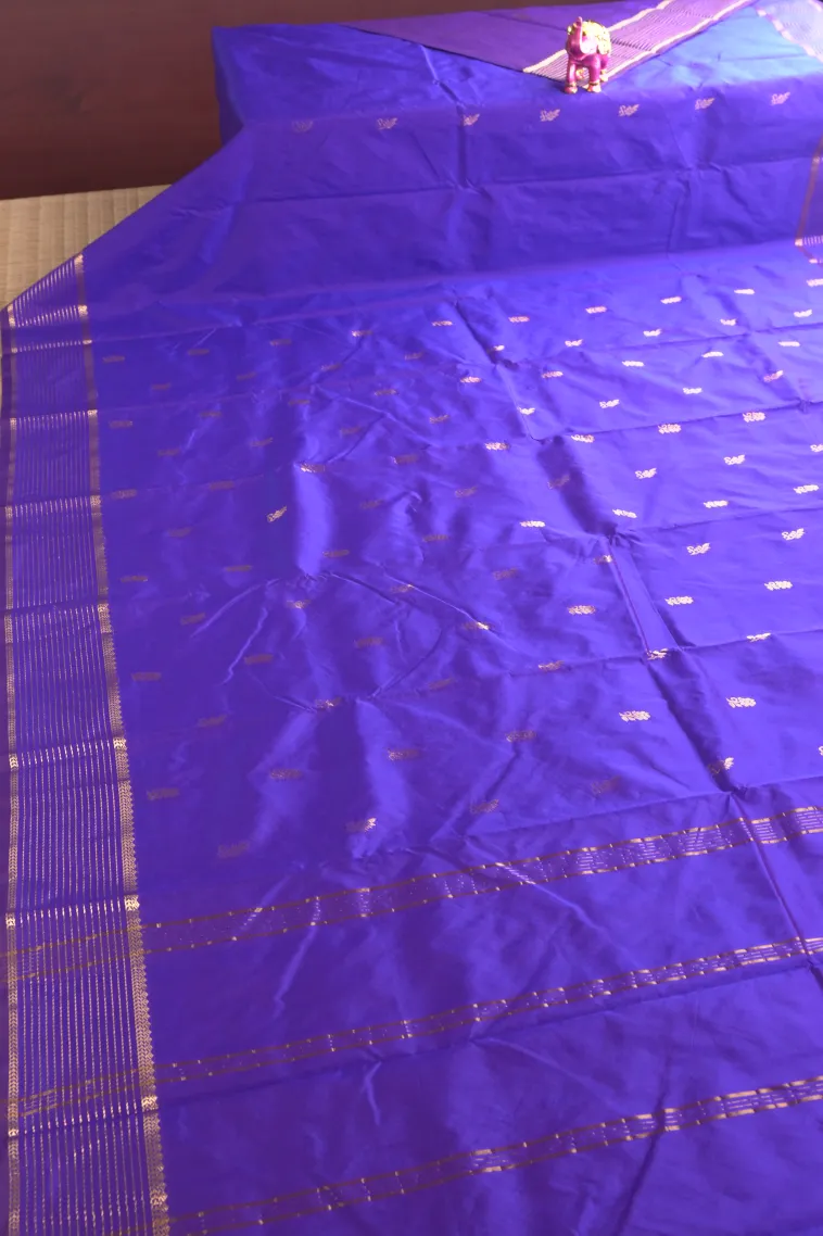 Berry Blue Soft Silk Saree with Gold Zari Flower Mottif view 2