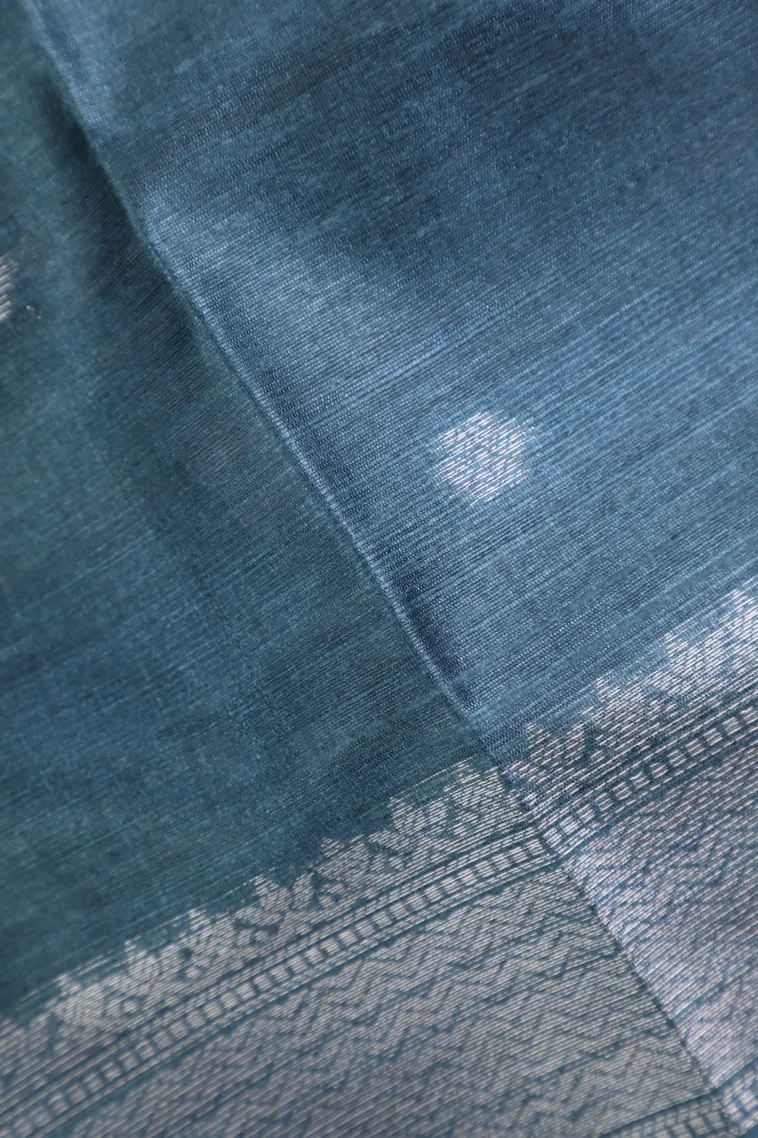 Olive Green Tussar Saree with Bronze Zari Cross Stripes view 3