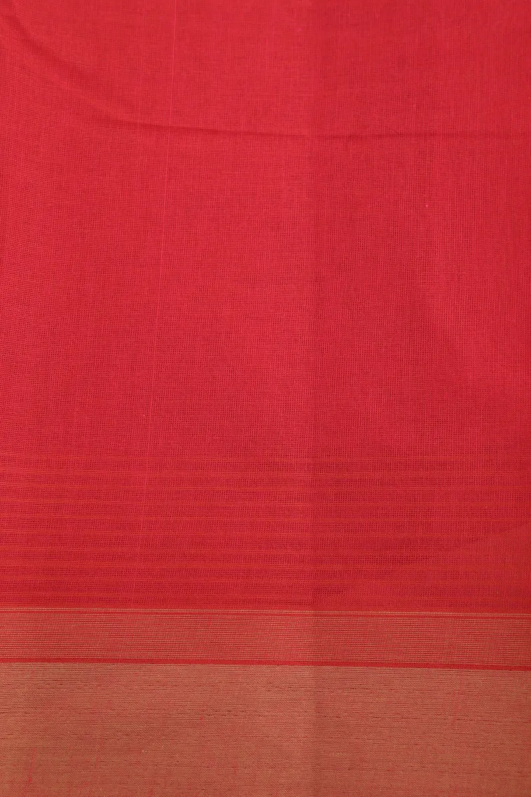 Candy Red Kanchi Cotton Sarees Without Zari With Stripes And Puttas view 3