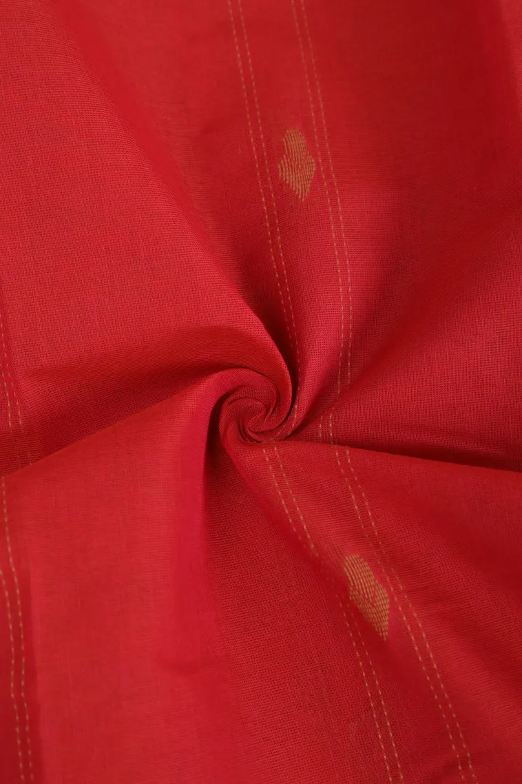Candy Red Kanchi Cotton Sarees Without Zari With Stripes And Puttas view 4