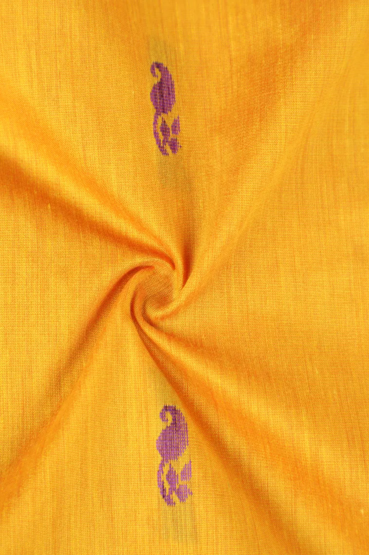 Lemon Yellow Kalyani Cotton with Gold Zari Mango Puttas view 4
