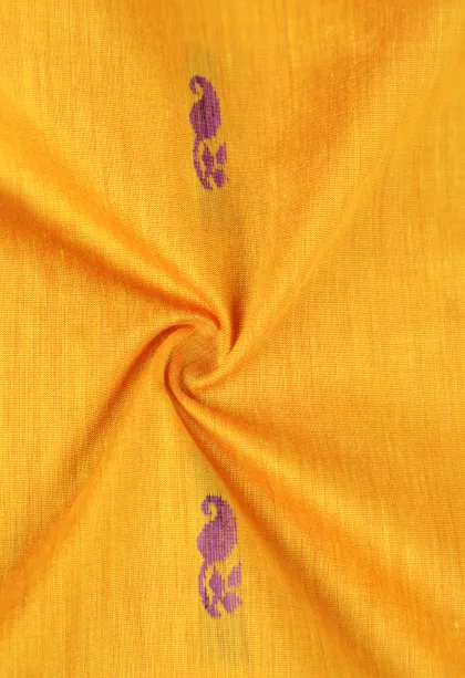 Lemon Yellow Kalyani Cotton with Gold Zari Mango Puttas