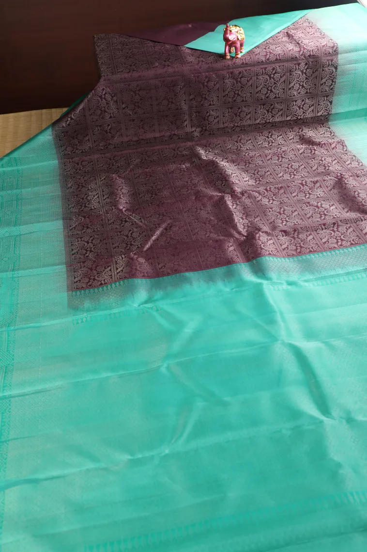 Sangria Purple Soft Silk Saree with Silver Zari Floral Patterns view 2