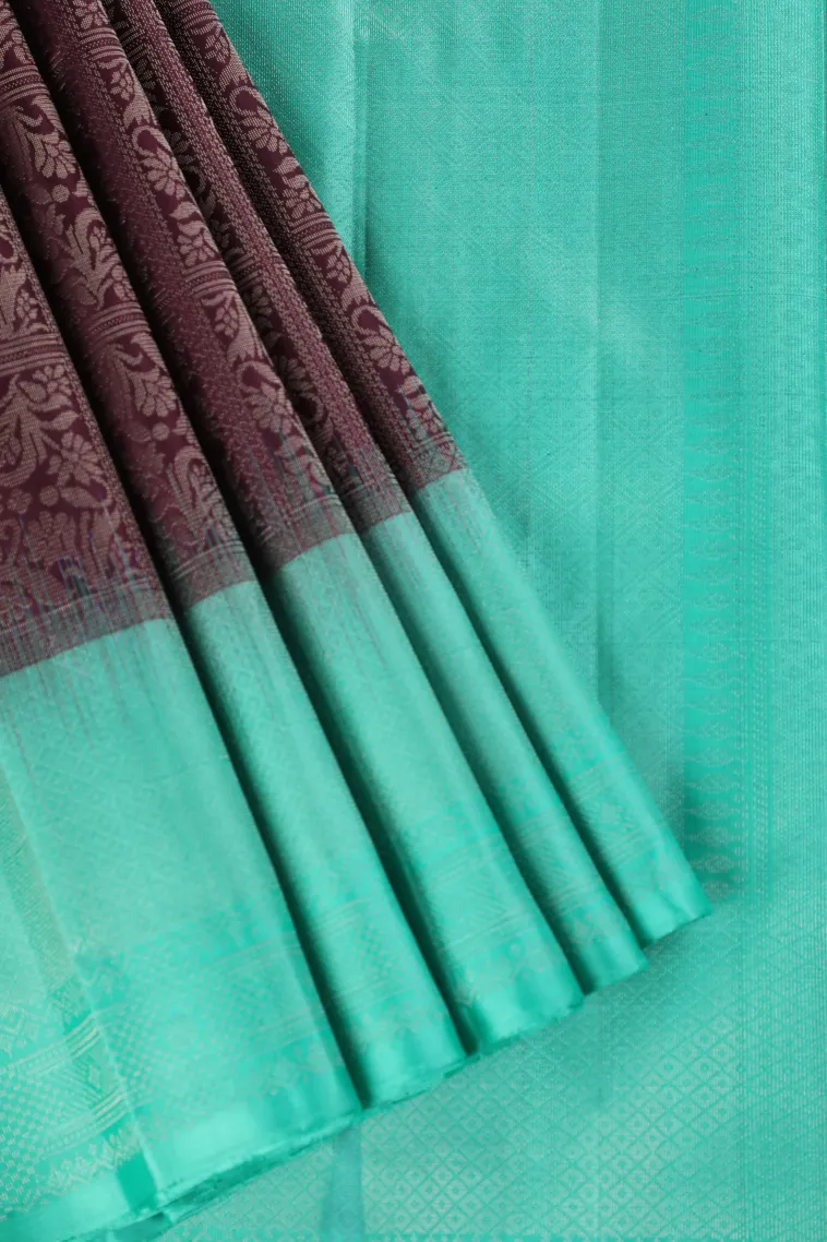 Sangria Purple Soft Silk Saree with Silver Zari Floral Patterns view 1