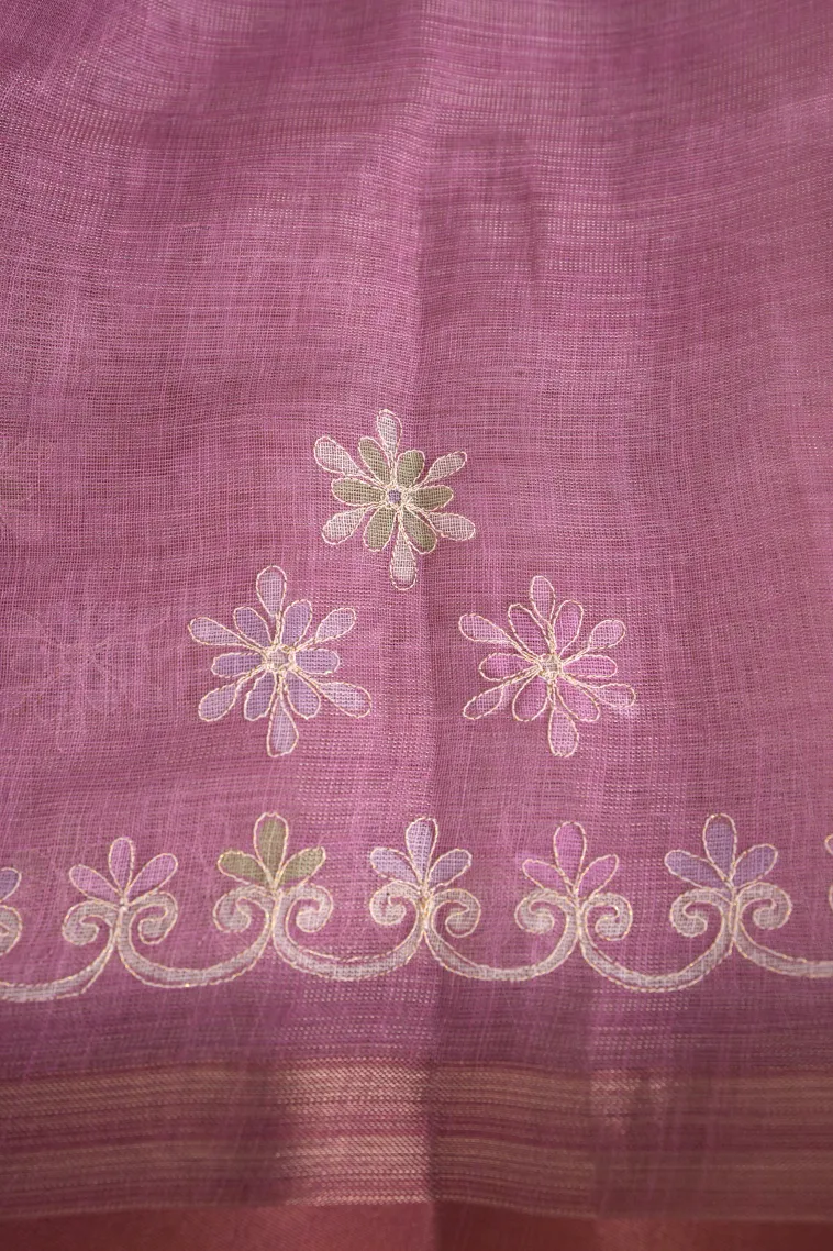 Lemonade Pink Tissue Silk Sarees with Gold Zari Rangoli Pattren view 3