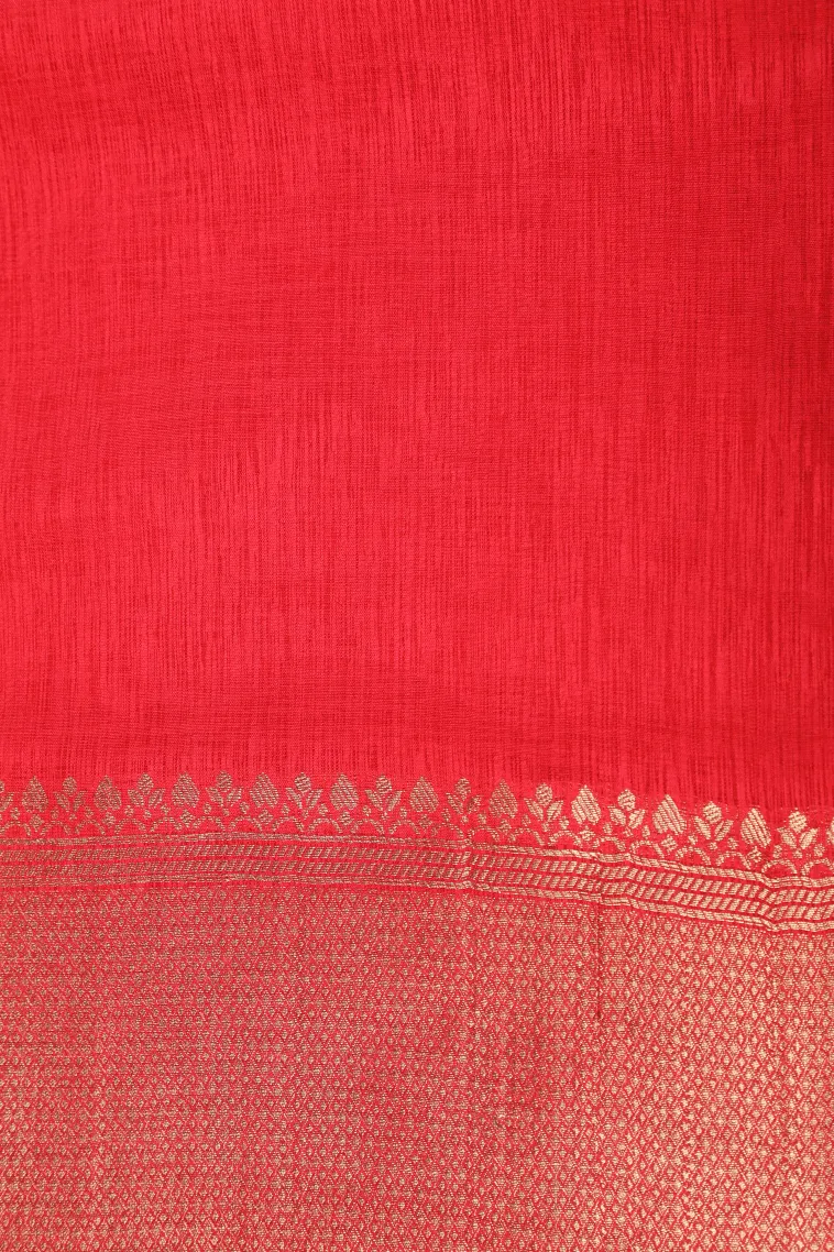 Candy Red Semi Tussar Silk with Bronze Zari Floral Patterns view 3