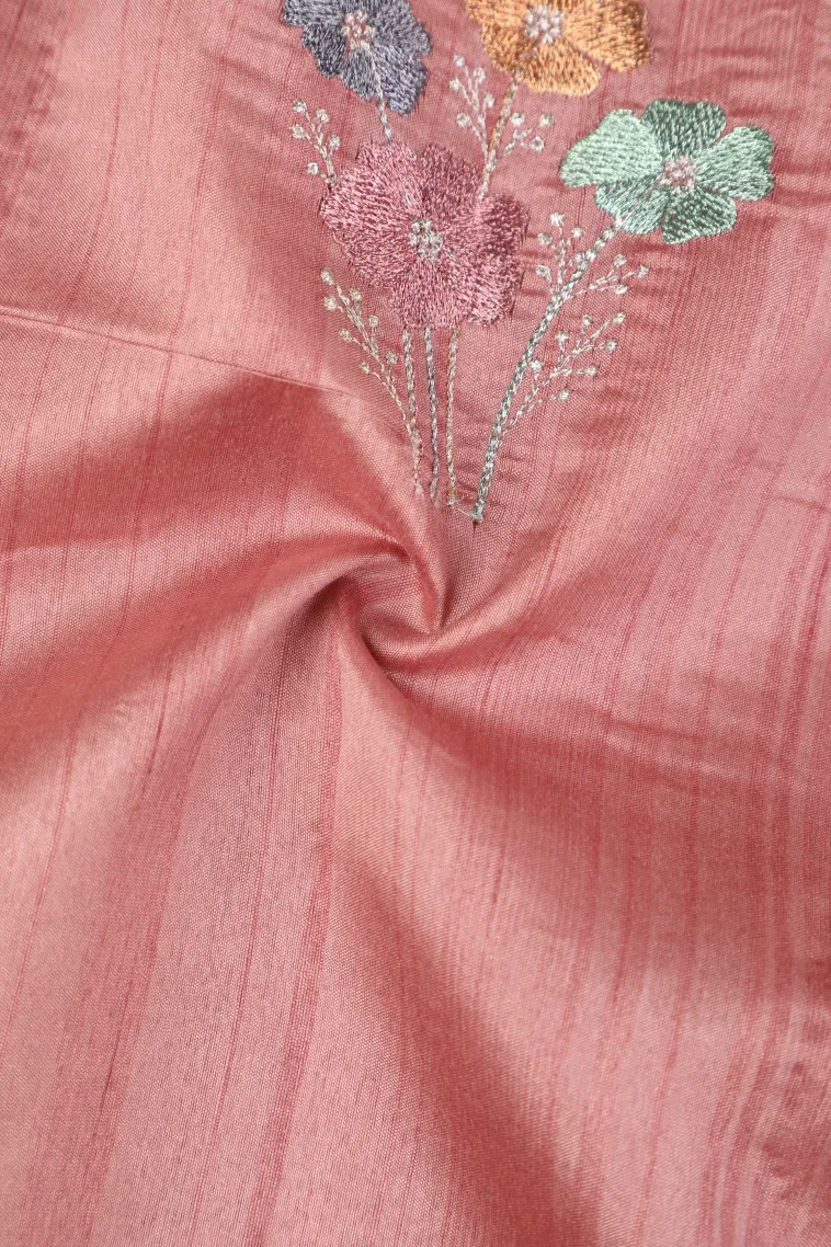 Lemonade Pink Raw Silk Sarees with Thread Zari Flower Mottif view 4