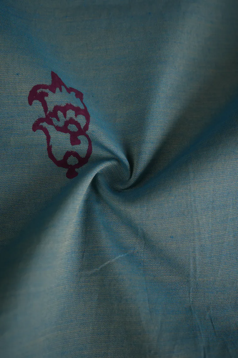 Sky Blue Poly Cotton Sarees Without Zari With Flower Mottif view 4