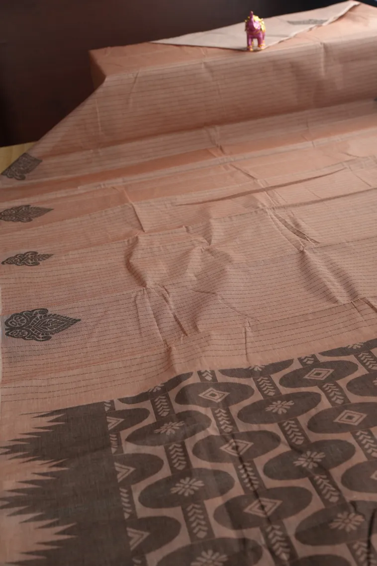 Peanut Brown Kanchi Cotton Sarees Without Zari With Stripes And Puttas view 2