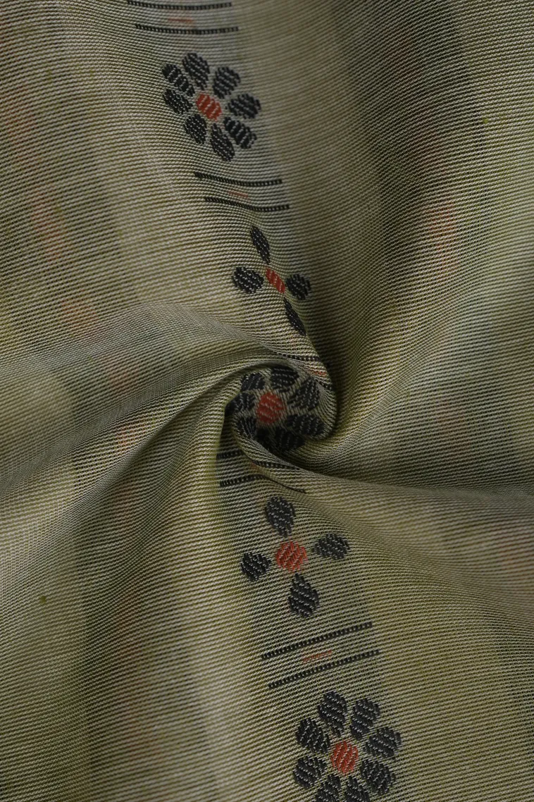 Pistachio Green Kanchi Cotton Sarees Without Zari With Floral Patterns view 4