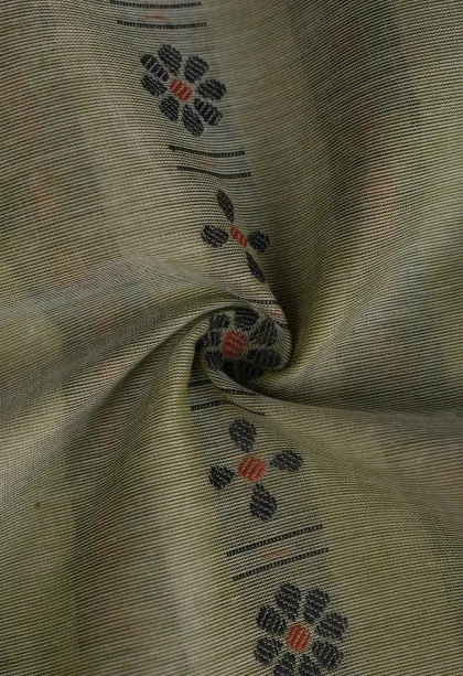 Pistachio Green Kanchi Cotton Sarees Without Zari With Floral Patterns