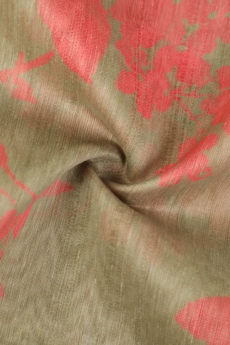 Olive Green Semi Tussar Silk with Gold And Silver Zari Floral Patterns view 4