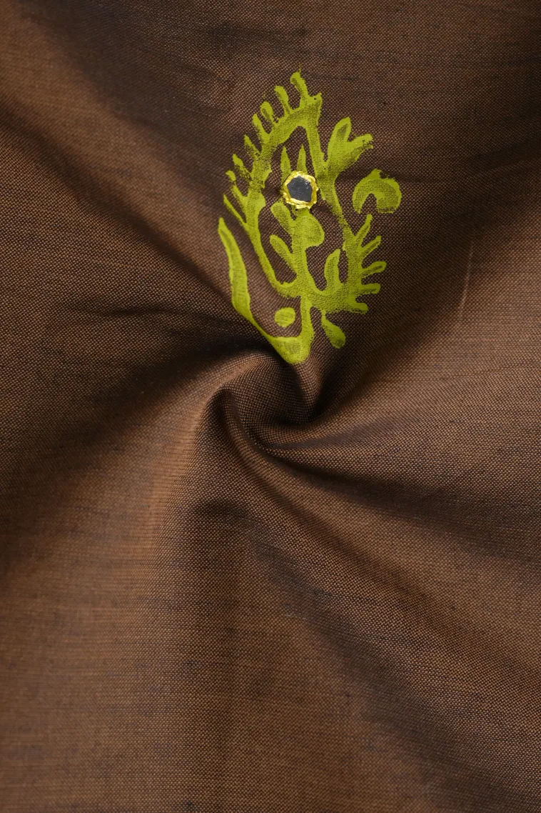 Coffee Brown Poly Cotton Sarees Without Zari With Mirror Jamiki Puttas view 4
