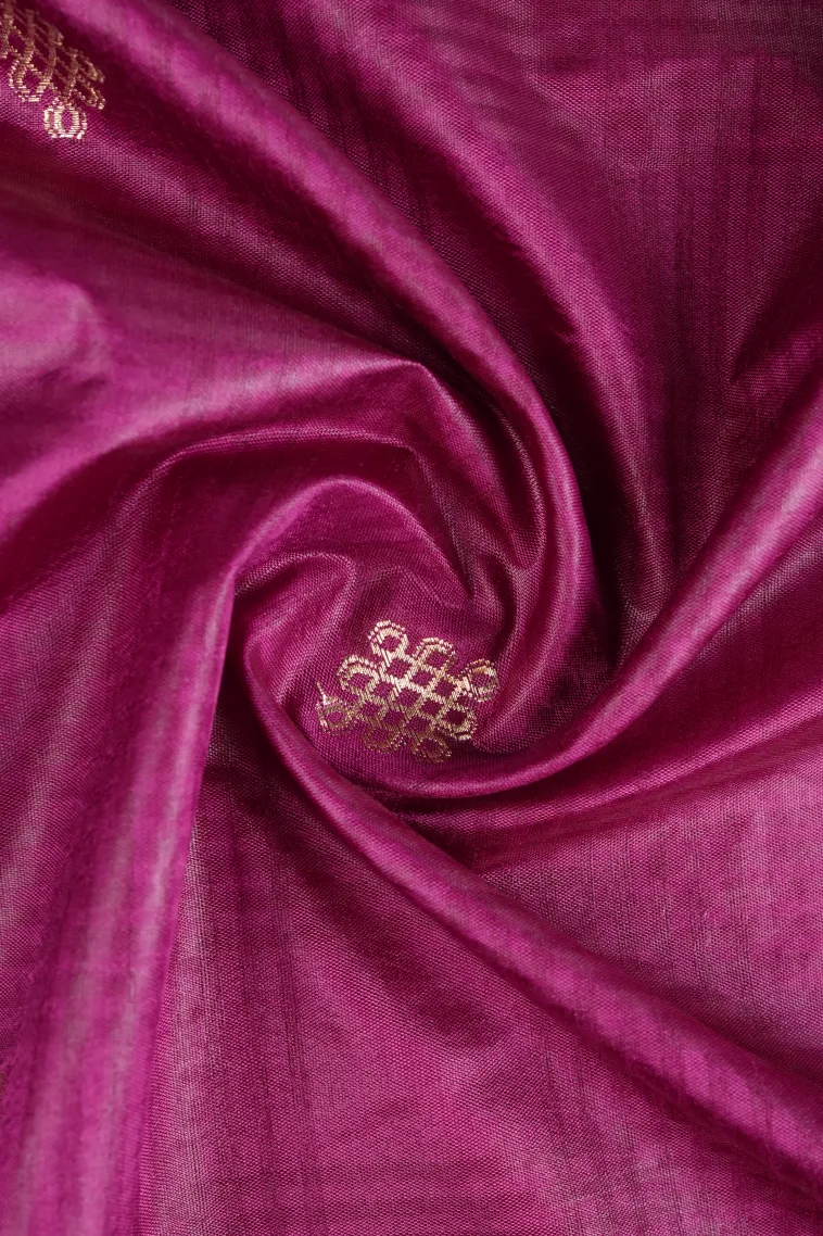 Magenta Purple Raw Silk Sarees with Gold Zari Rangoli Pattren view 4