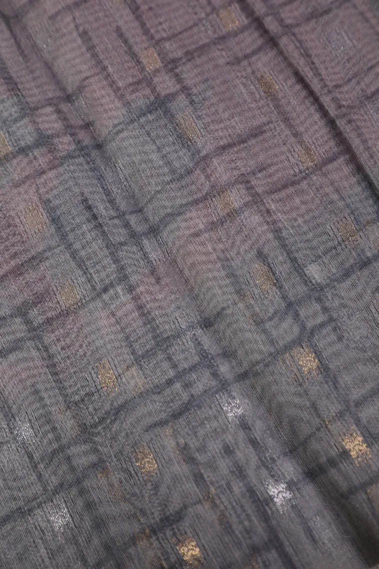 Rose Pink Semi Tussar Silk with Gold And Silver Zari Floral Patterns view 3