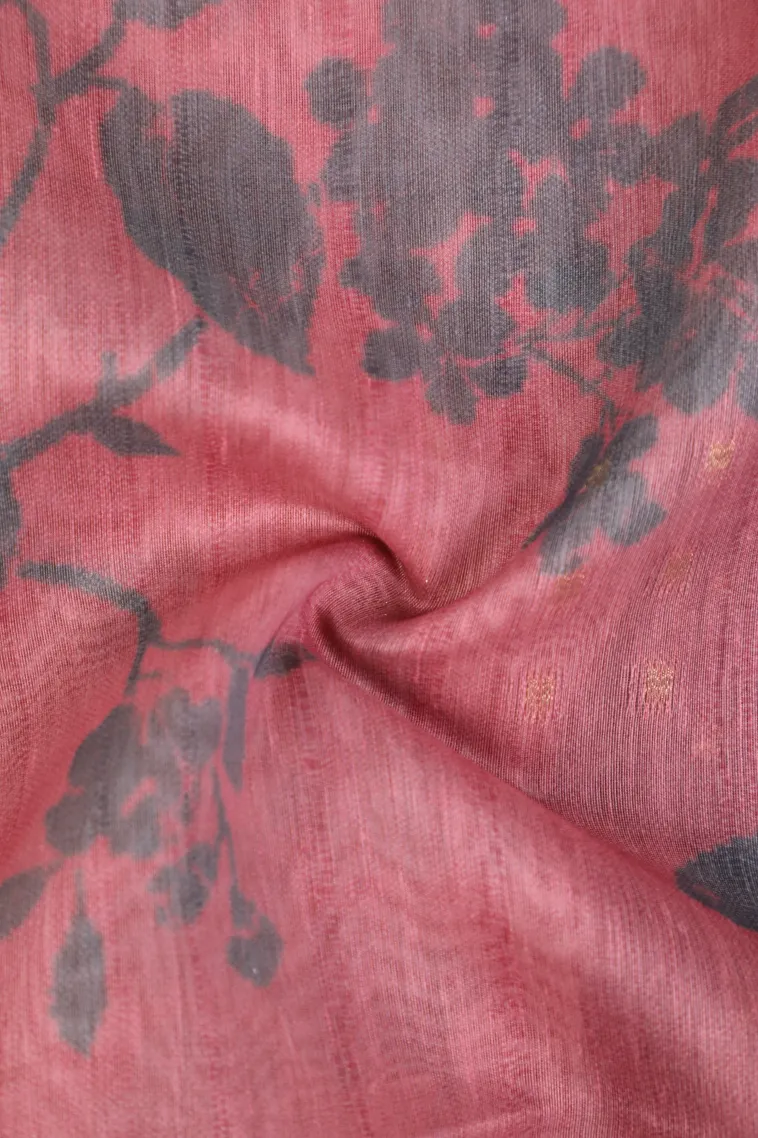 Rose Pink Semi Tussar Silk with Gold And Silver Zari Floral Patterns view 4