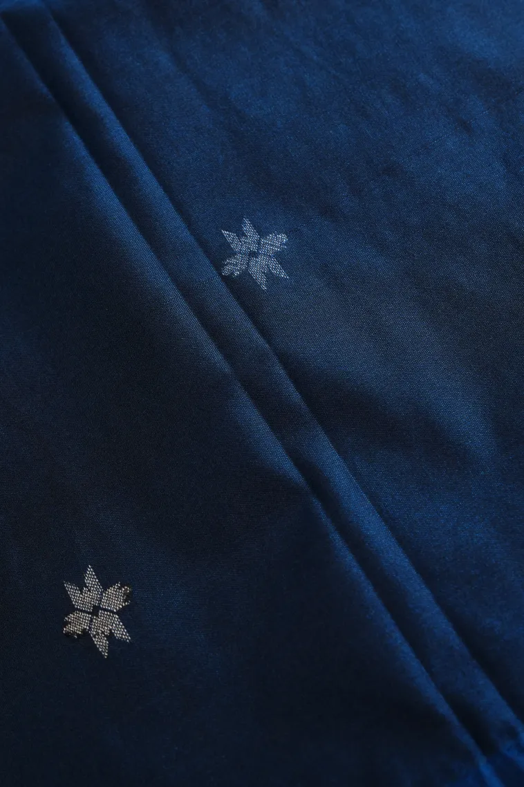 Aegean Blue Tissue Banaras with Gold And Silver Zari Geometric Shapes view 3