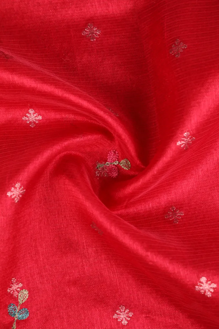Candy Red Manipuri Cotton Sarees with Thread Zari Buttis (small Dots Or Motifs) view 4