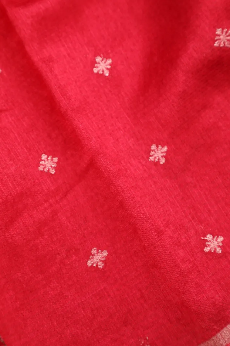 Candy Red Manipuri Cotton Sarees with Thread Zari Buttis (small Dots Or Motifs) view 3