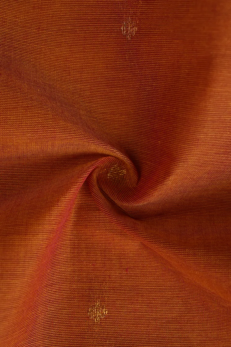 Amber Orange Kanchi Cotton Sarees with Gold Zari Butterfly Butta view 4