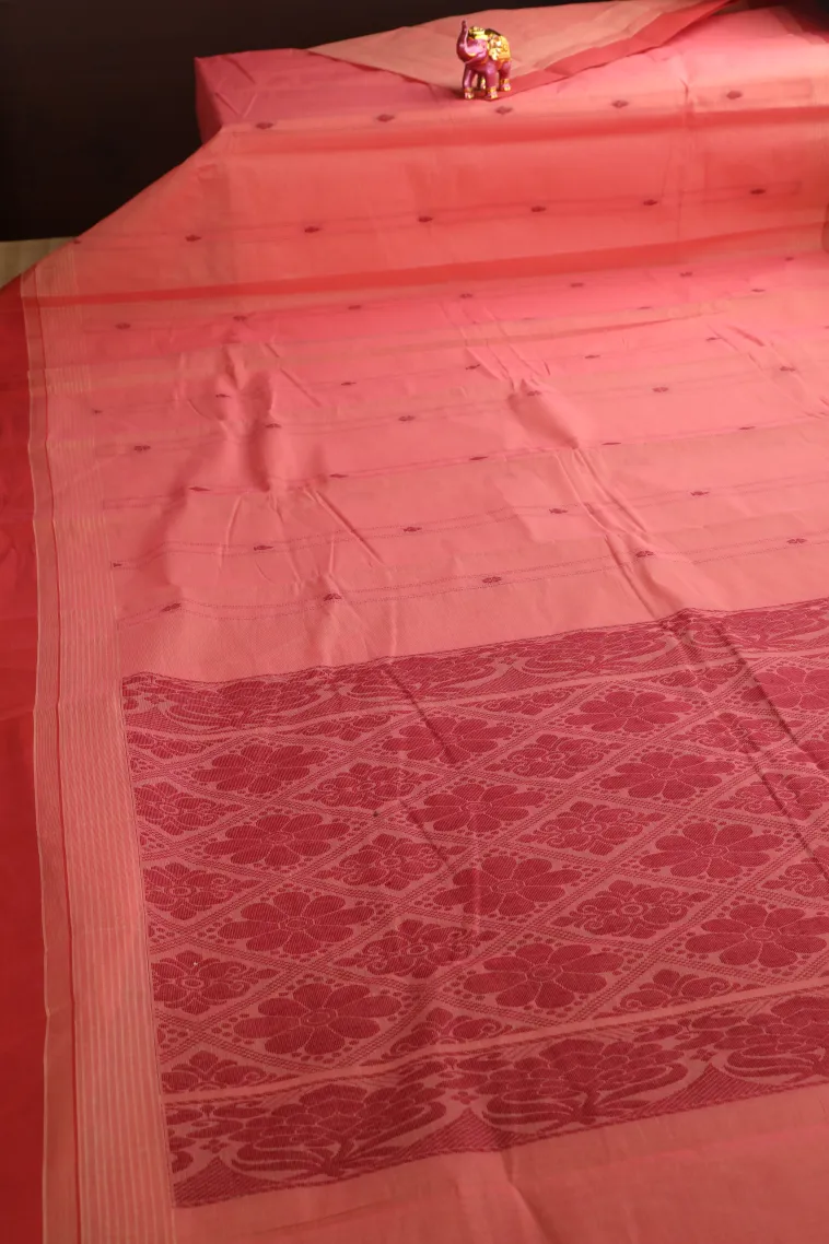 Rouge Pink Kanchi Cotton Sarees Without Zari With Stripes And Puttas view 2