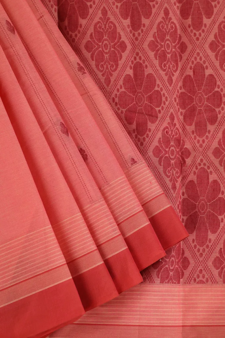 Rouge Pink Kanchi Cotton Sarees Without Zari With Stripes And Puttas view 1