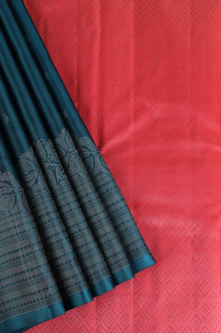 Aegean Blue Soft Silk Saree with Silver Zari Buttis (small Dots Or Motifs)