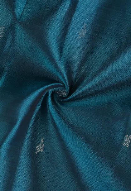 Aegean Blue Soft Silk Saree with Silver Zari Buttis (small Dots Or Motifs)