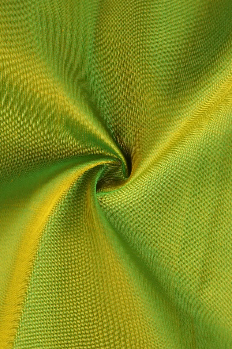 Lime Green Soft Silk Saree with Gold Zari Plain view 4