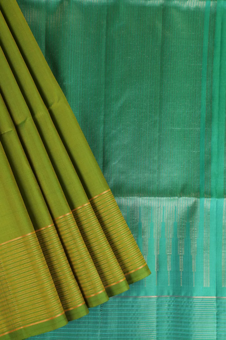 Lime Green Soft Silk Saree with Gold Zari Plain