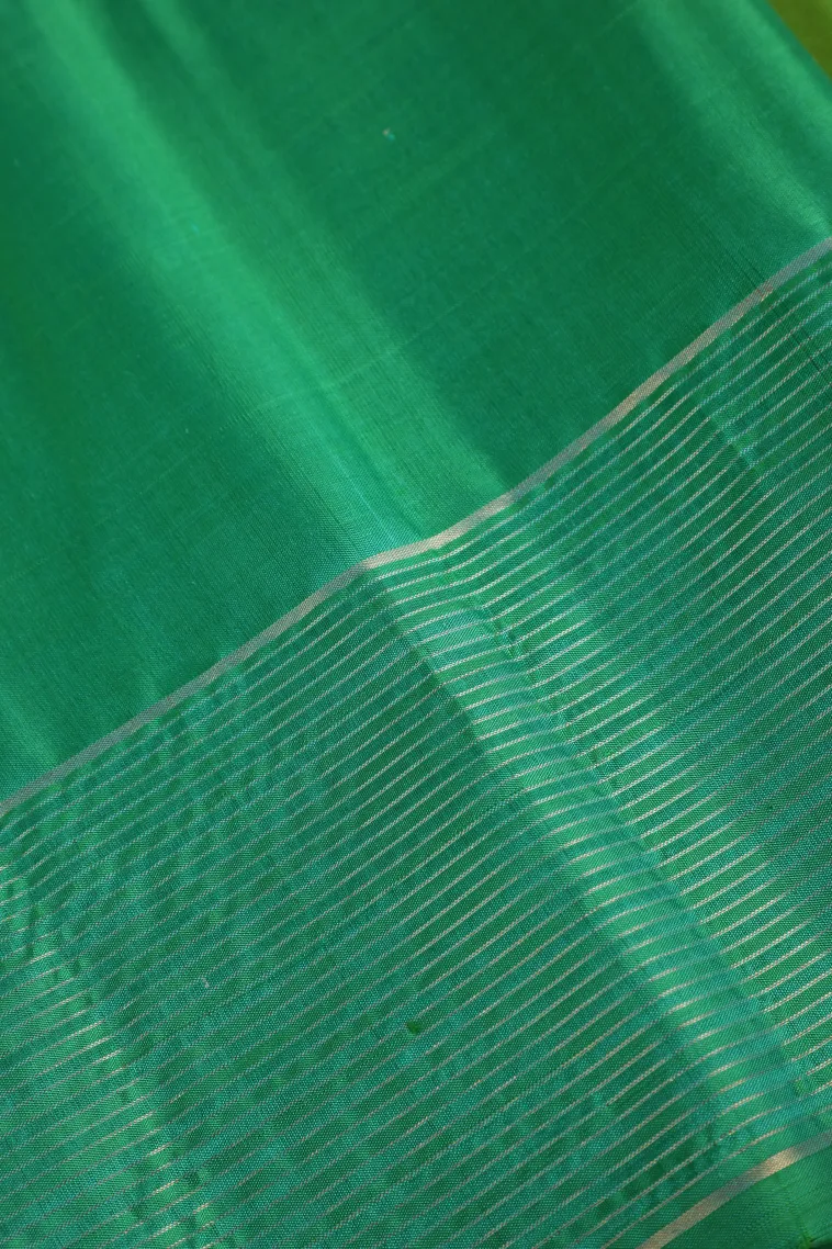 Lime Green Soft Silk Saree with Gold Zari Plain view 3