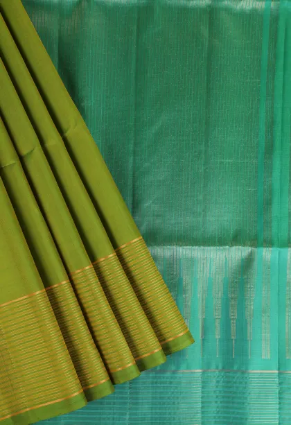 Lime Green Soft Silk Saree with Gold Zari Plain