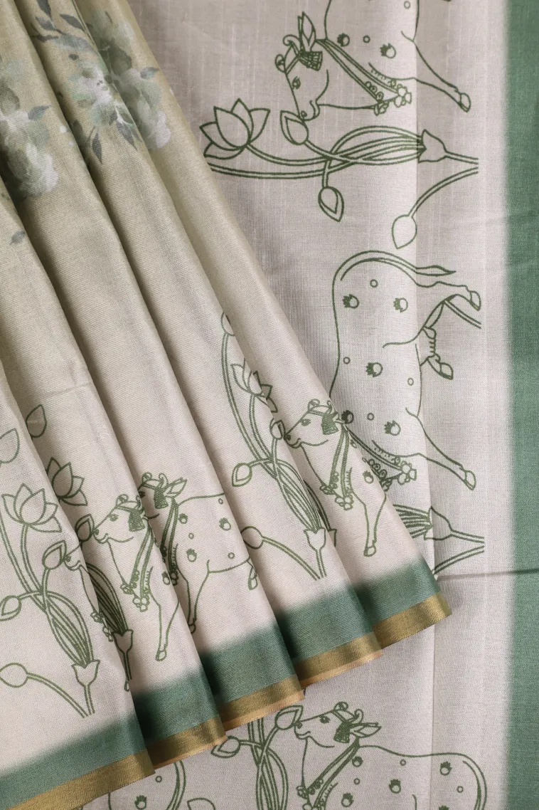 Pistachio Green Soft Silk Sarees with Gold Zari Floral Patterns