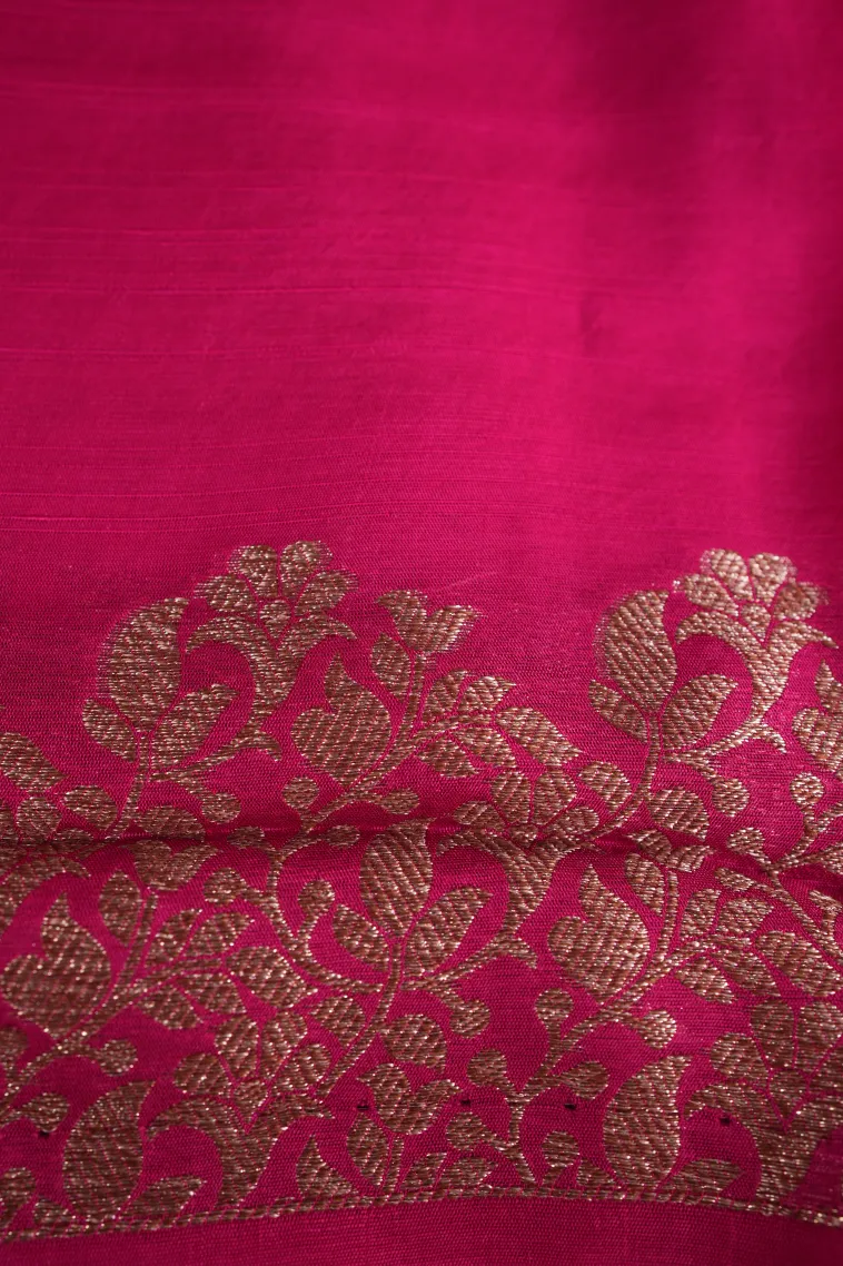 Magenta Pink Banaras Sarees with Gold Zari Buttis (small Dots Or Motifs) view 3