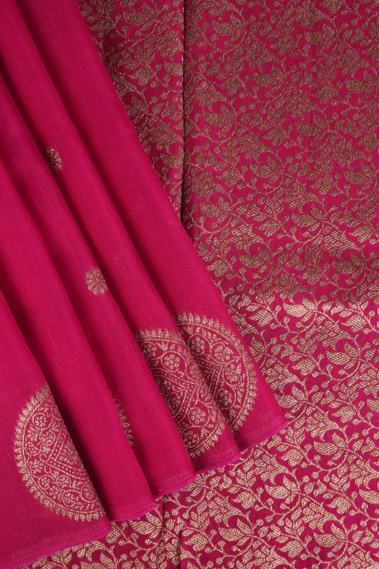 Magenta Pink Banaras Sarees with Gold Zari Buttis (small Dots Or Motifs)