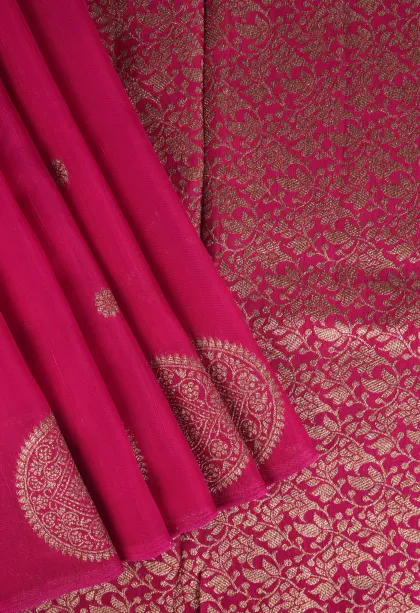 Magenta Pink Banaras Sarees with Gold Zari Buttis (small Dots Or Motifs)