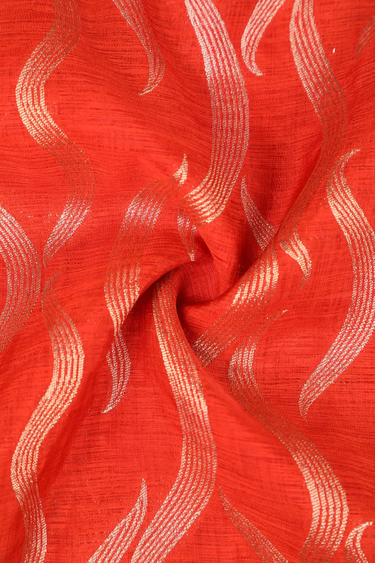 Fire Orange Banaras Sarees with Copper Zari Leaf Pattern view 4