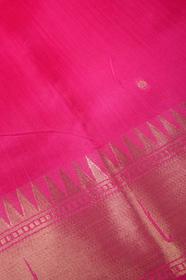 Magenta Pink Semi Tussar Silk with Gold Zari Buttis (small Dots Or Motifs) view 3