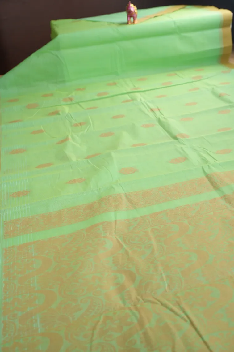 Mint Green Kanchi Cotton Sarees Without Zari With Flower Mottif view 2